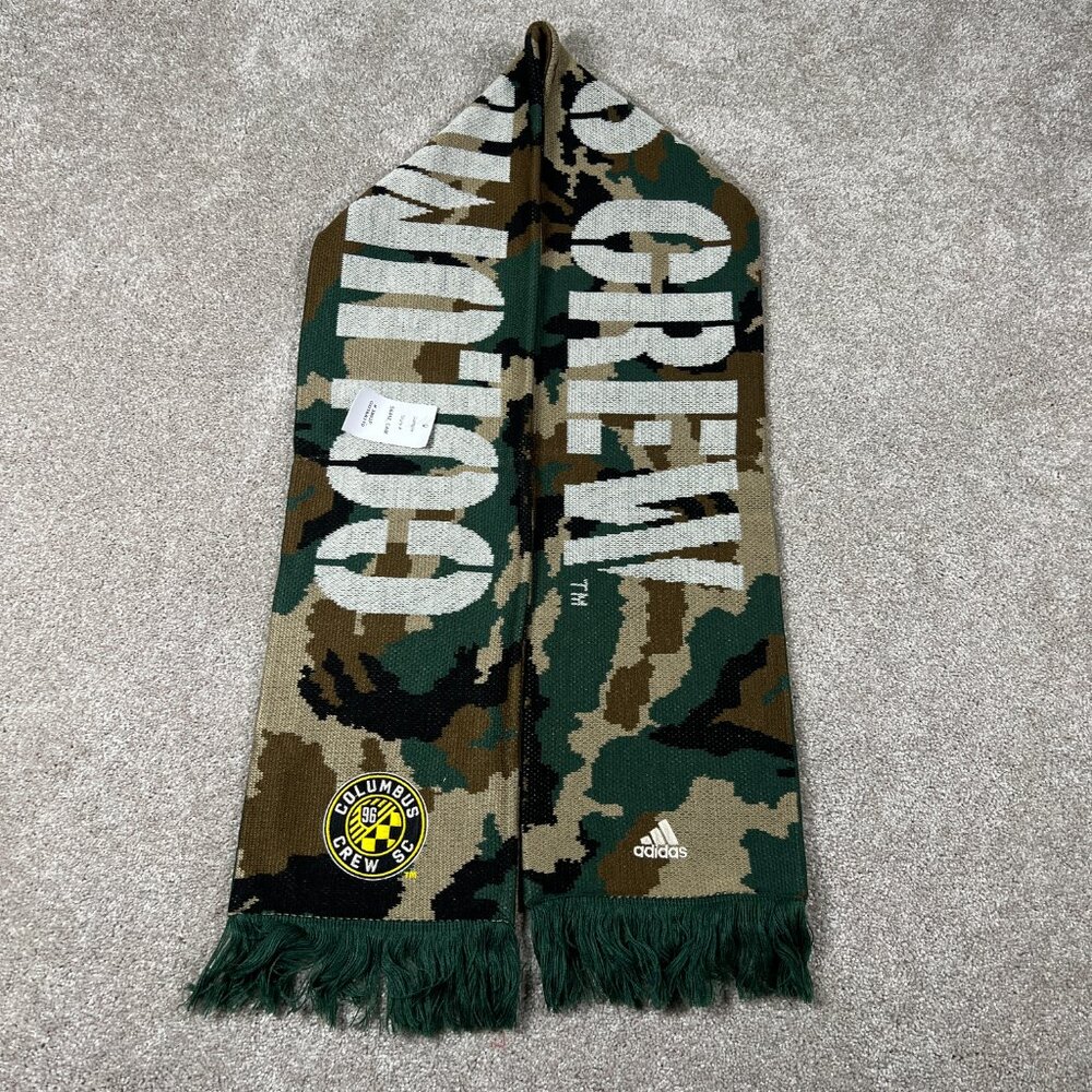 Adidas Unisex OSFA Beige Green Camo Winter Fringe Columbus Crew FC MLS Scarf NWT
